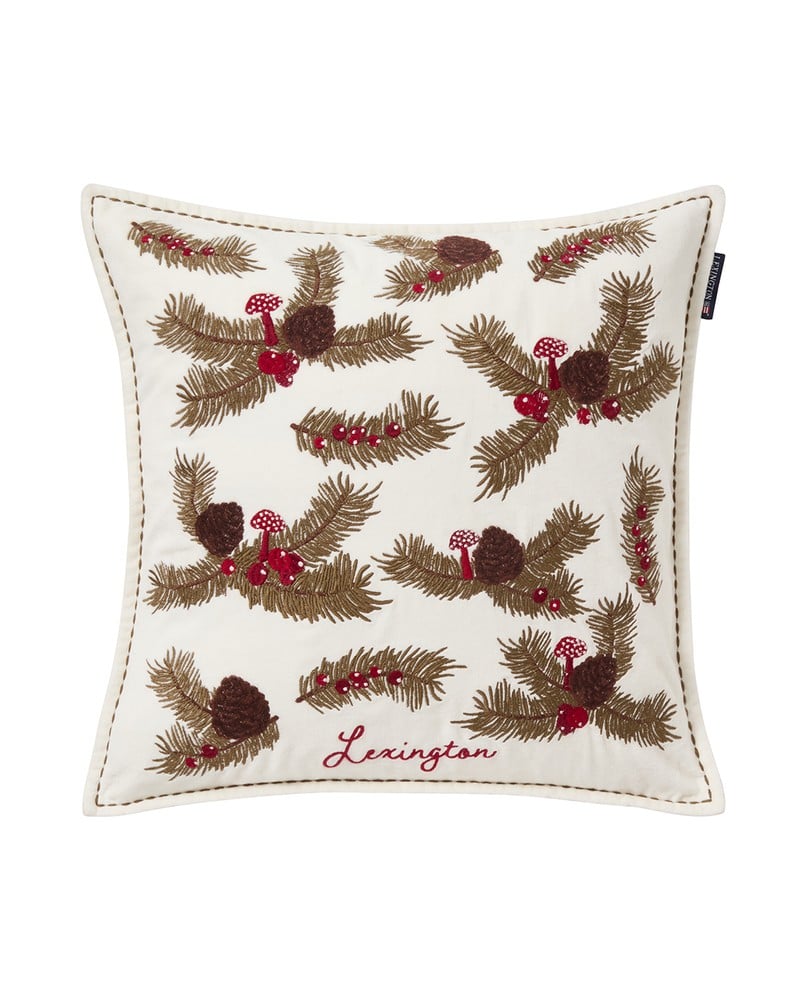 Lexington Pine Twigs Organic Cotton Velvet Kissenhülle