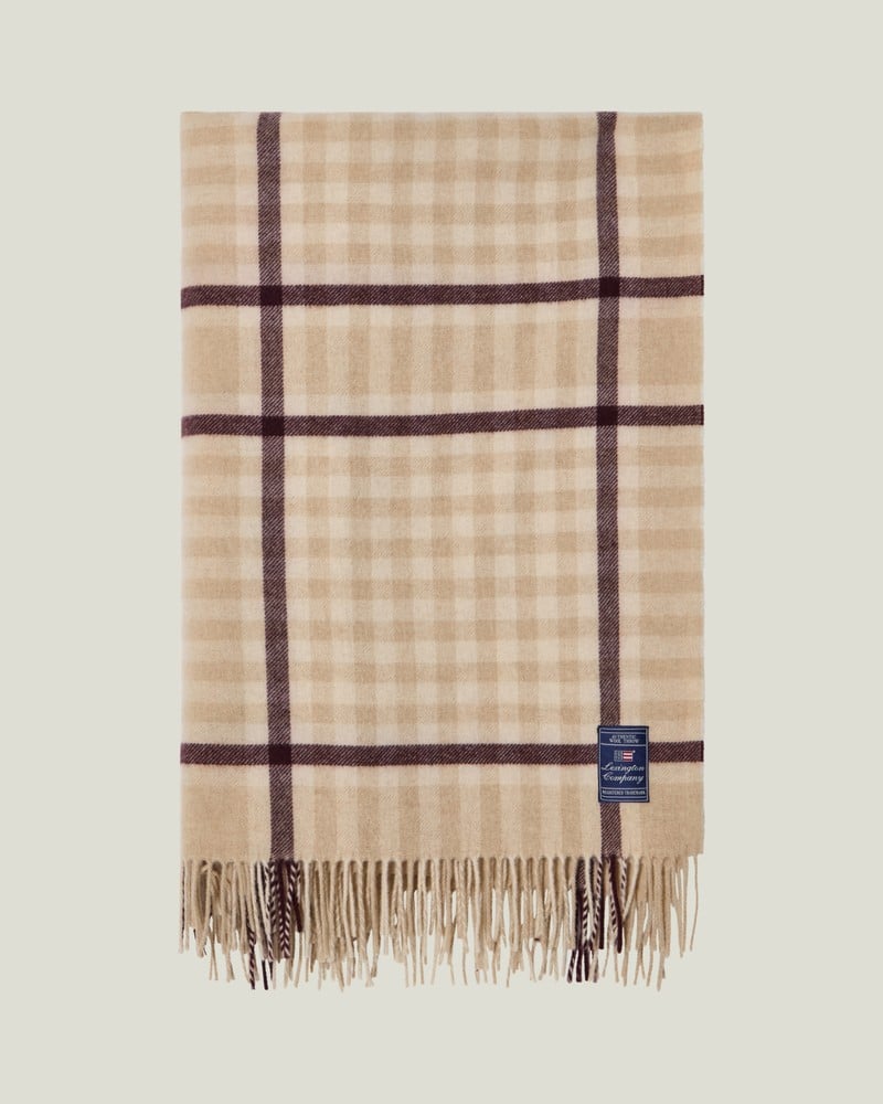 LEXINGTON Kariertes plaid aus recycelter wolle, beige/fig