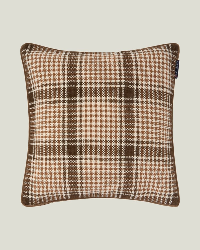 LEXINGTON Karierte Kissenhülle aus recycelter Baumwolle, braun/fudge/hellbeige