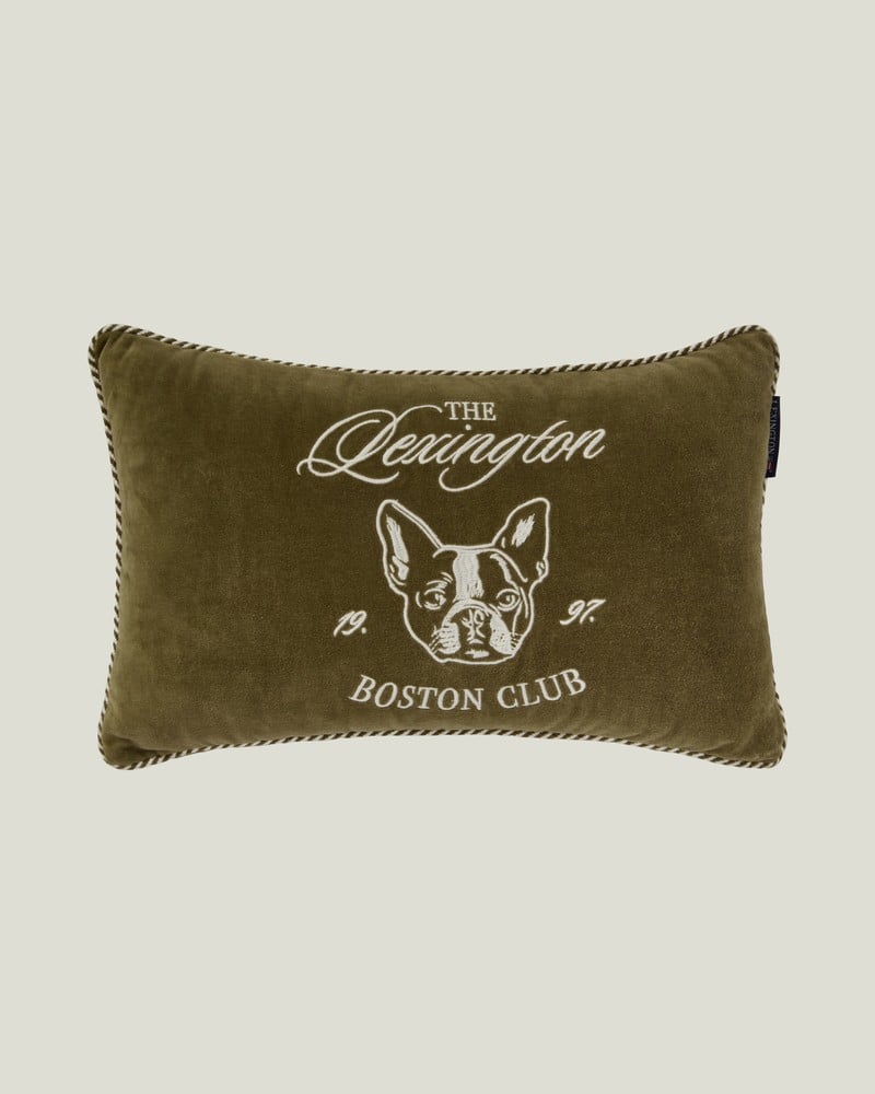 LEXINGTON Boston club kissen aus bio-baumwollsamt 50x30, oliv/hellbeige