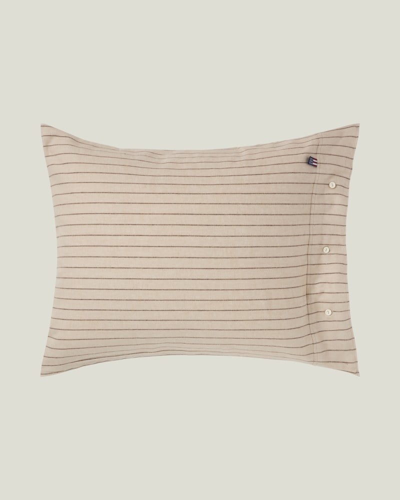 LEXINGTON Kissenbezug aus baumwollflanell mit nadelstreifen, beige/braun
