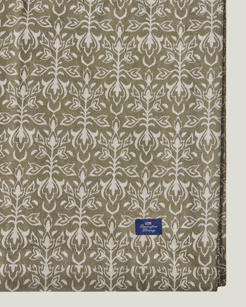 LEXINGTON Ornament-Jacquard Baumwoll-Tischdecke, beige/dunkeloliv