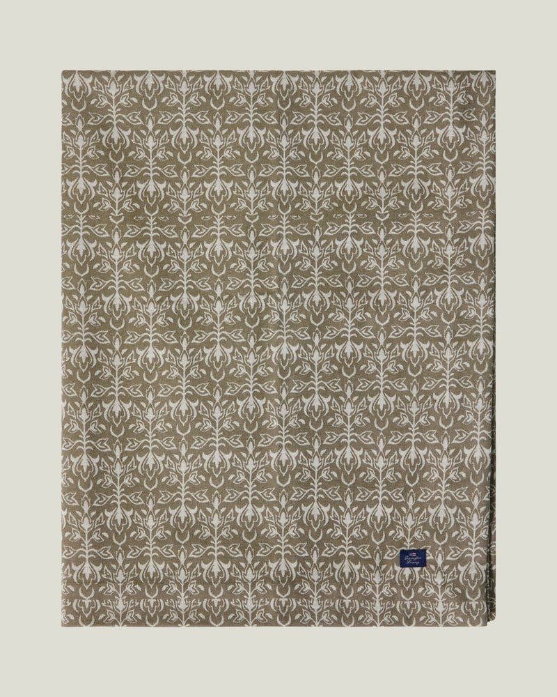 LEXINGTON Ornament-Jacquard Baumwoll-Tischdecke, beige/dunkeloliv