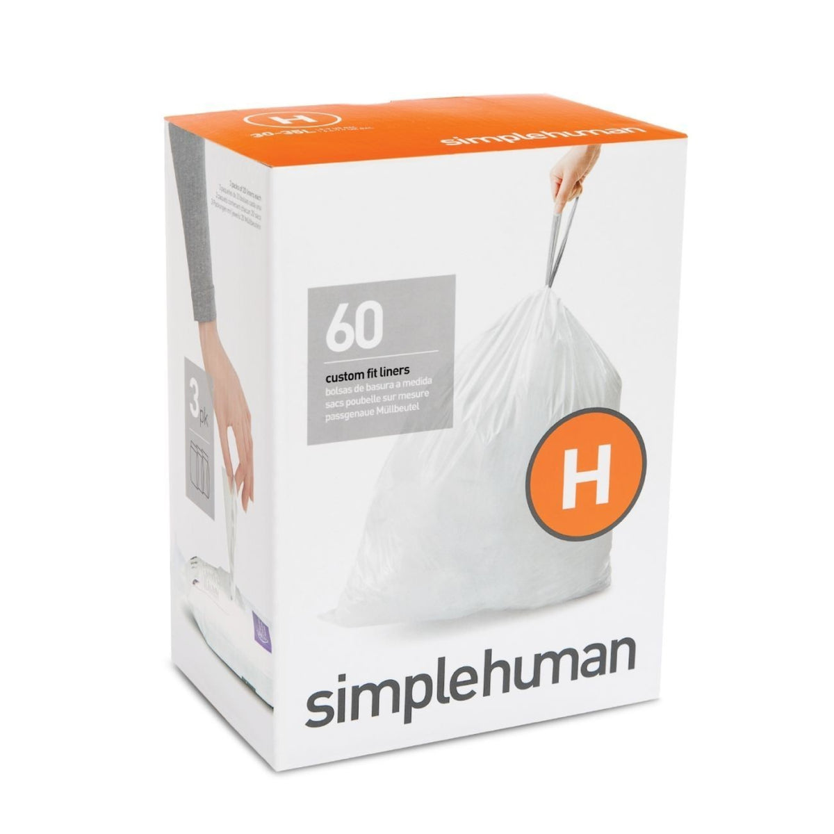 simplehuman passgenaue Müllbeutel - 60er Pack - weiß - für H Mülleimer / 60 Beutel à 30 Liter