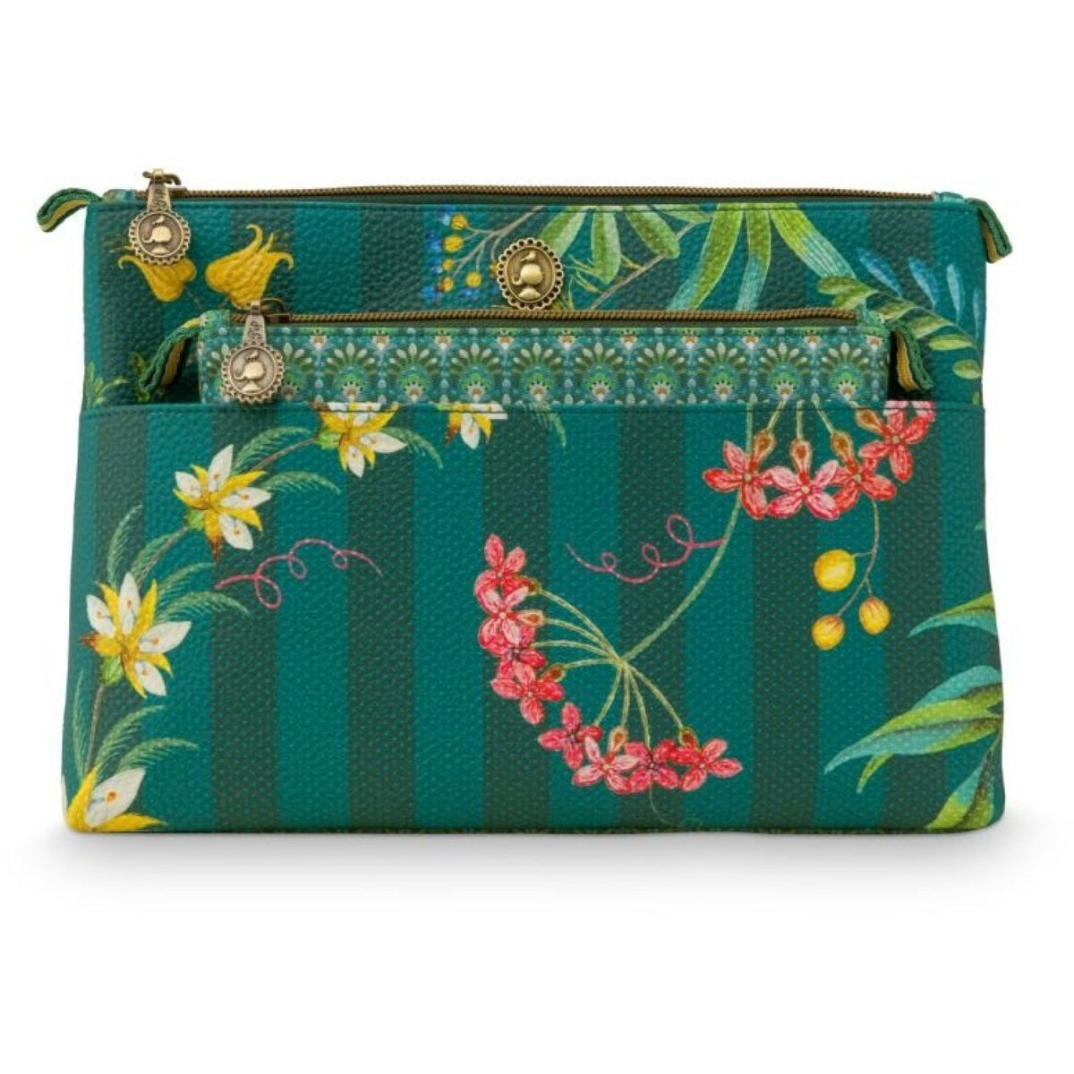 PiP Studio Fleur Grandeur Kosmetiktasche 2er-Set - green / 26x18x7,5 - 22x13x1 cm