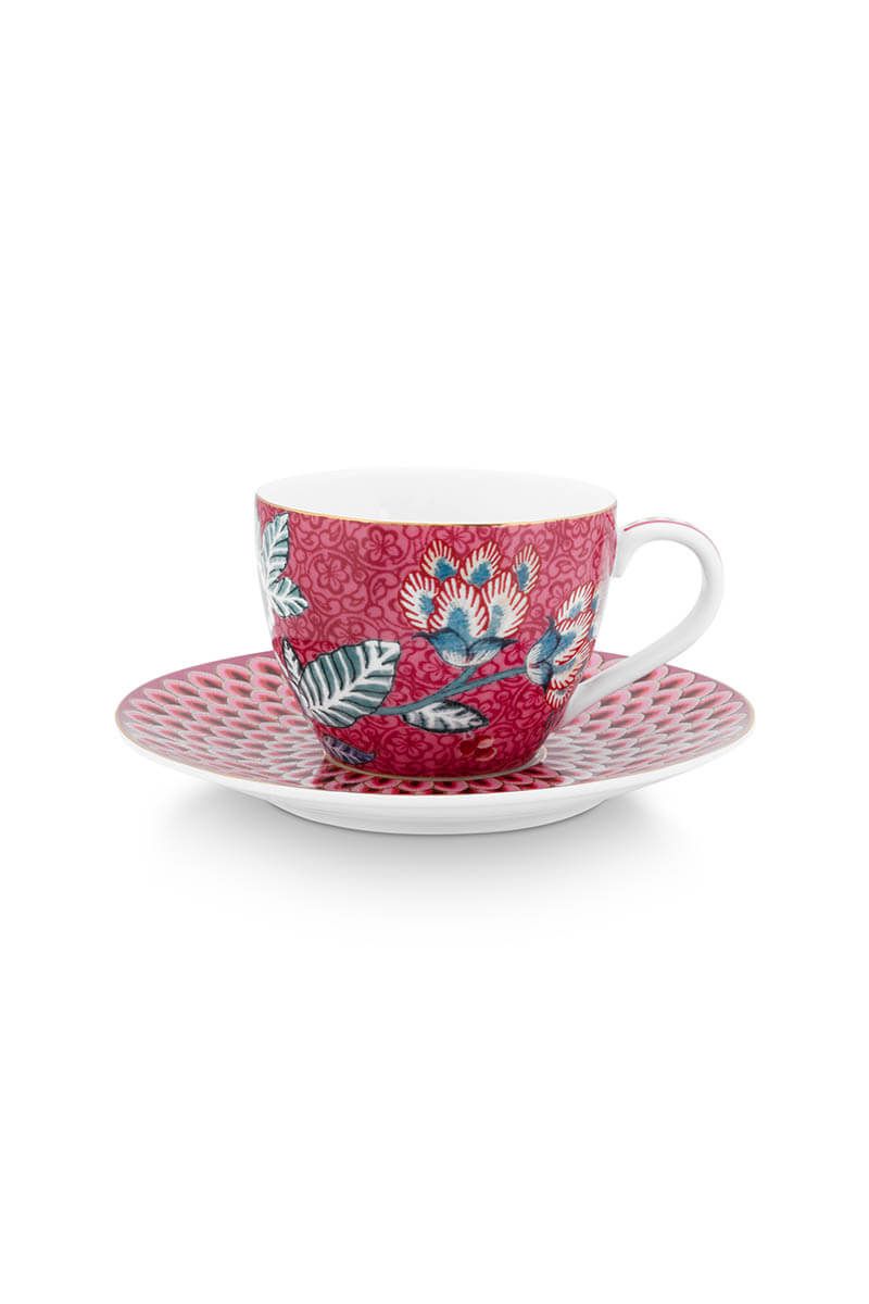 PiP Studio Flower Festival Espresso Tasse & Undertasse Dunkelrosa