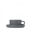 blomus PILAR Teetasse mit Untertasse – Keramik Pewter, 2er-Set
