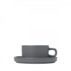 blomus PILAR Teetasse mit Untertasse – Keramik Pewter, 2er-Set