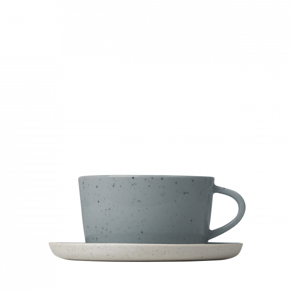 blomus SABLO Kaffeetassen mit Untertasse aus Keramik – Leinen