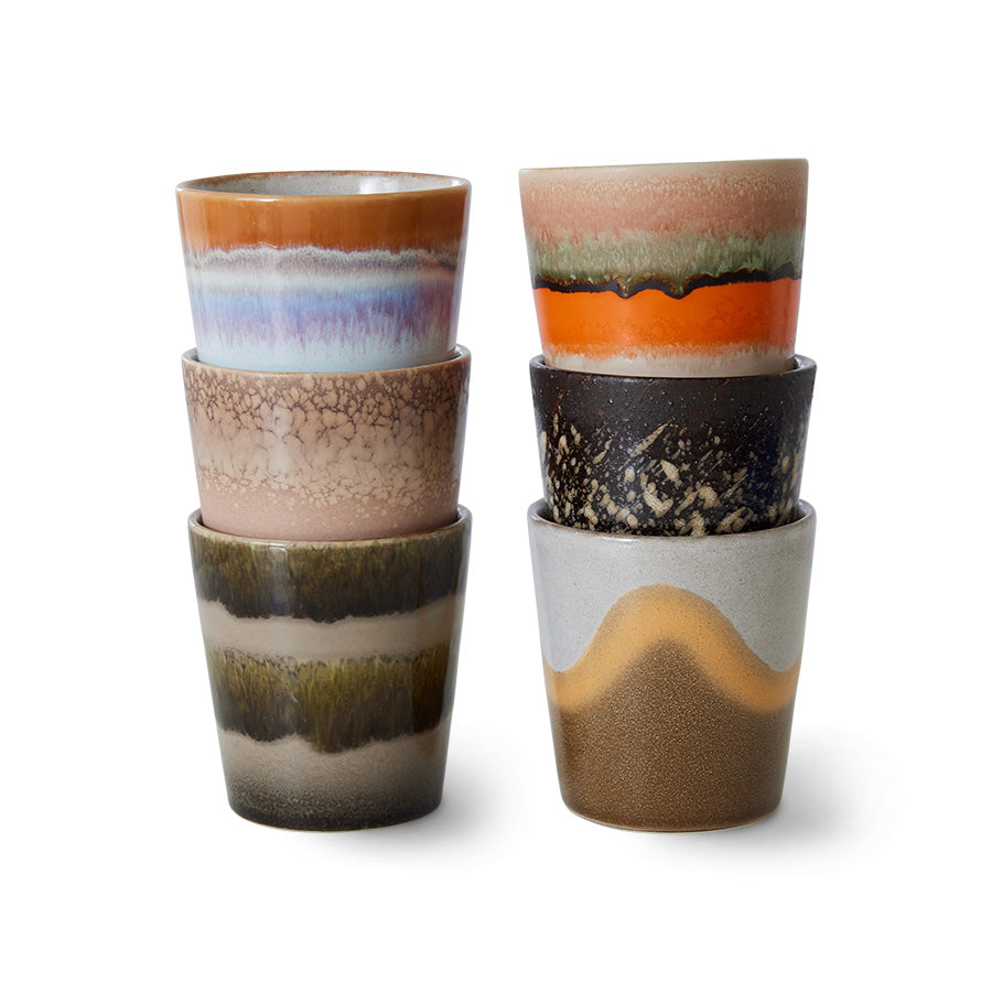 HKliving 70's Ceramic Mug Keramiktasse – 6er-Set Retro