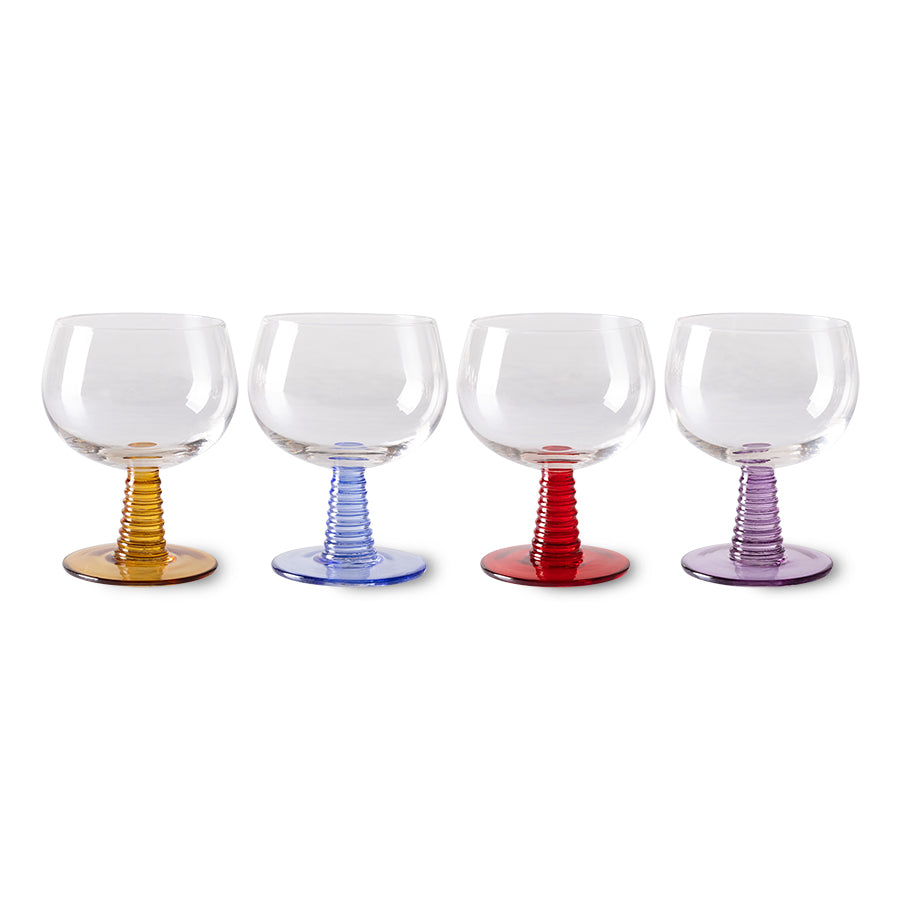 HKliving Swirl Weinglas – handgeblasen, 4er-Set mit Farbbase