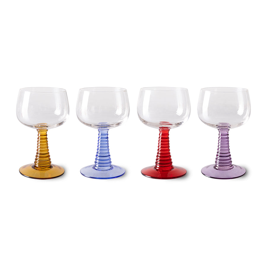 HKliving Swirl Weinglas – handgeblasen, 4er-Set mit Farbbase