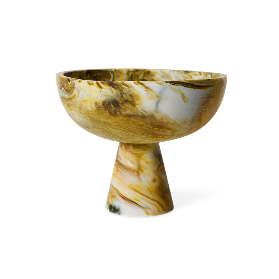 HKliving Marbled Bowl on Base ochre – Polyresin-Schale auf Sockel