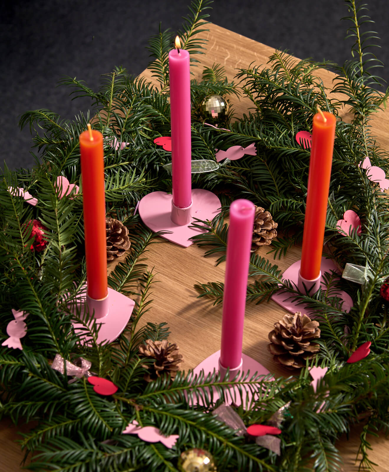 Kerzenständer | Kerzenhalter für Stabkerzen HERZ Rosa + Kerze