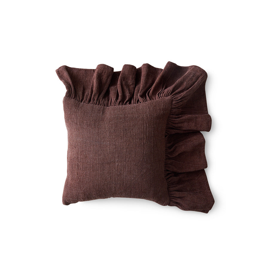 HKliving Ruffle Kissen Chestnut – Baumwolle, 50x50 cm