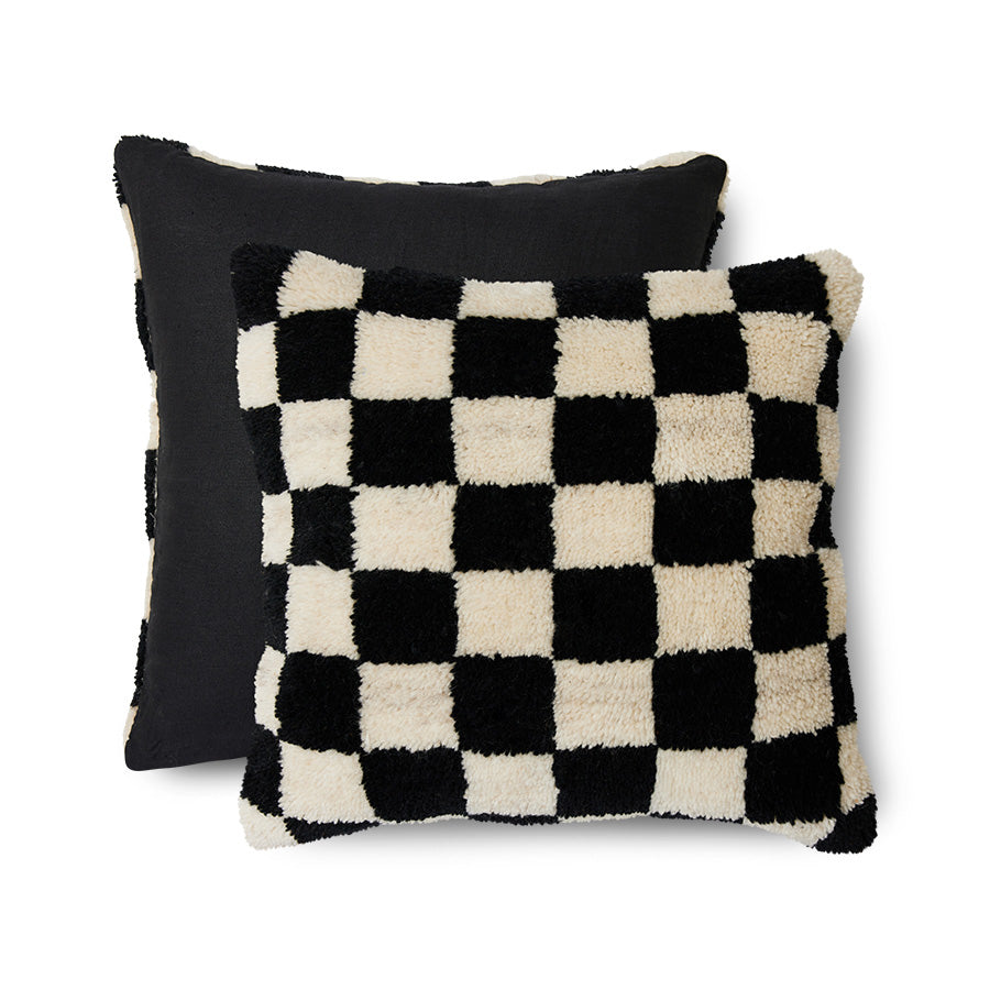 HKliving Black and White Statement Kissenhülle – Wolle 50x50 cm