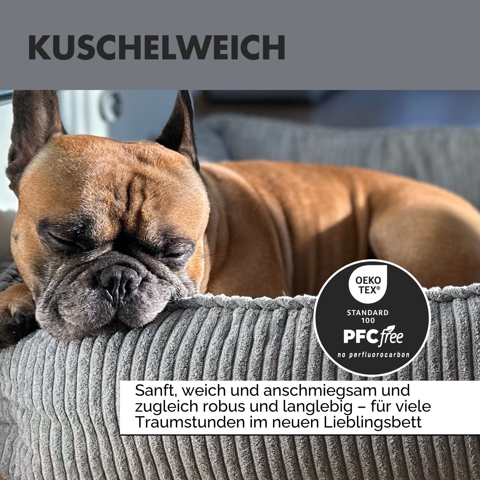 Hundebett ANTON Cord Grau