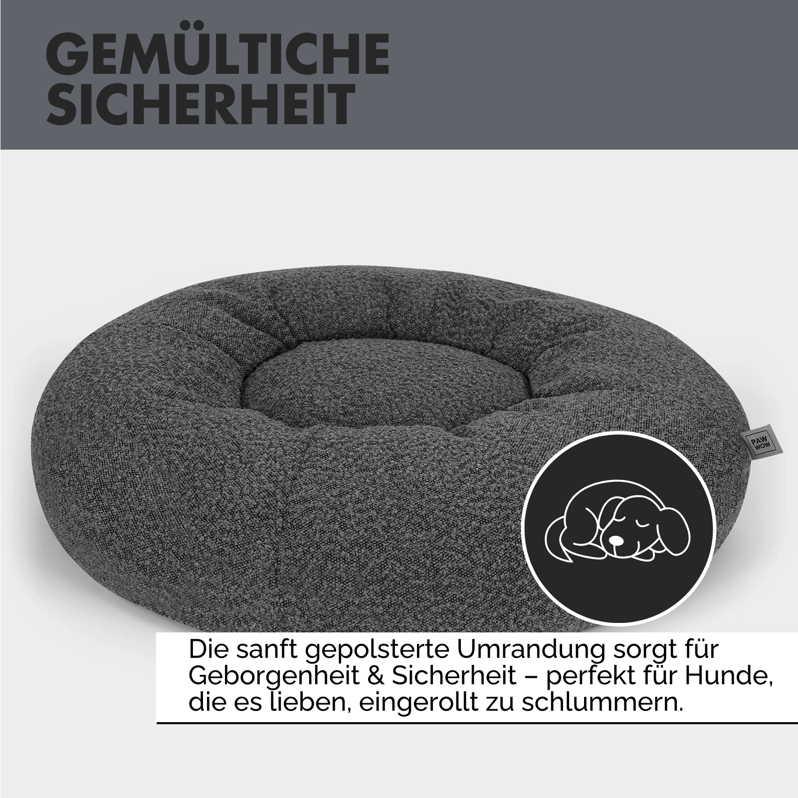 Hundebett LENI Bouclé Grau Ø 80cm