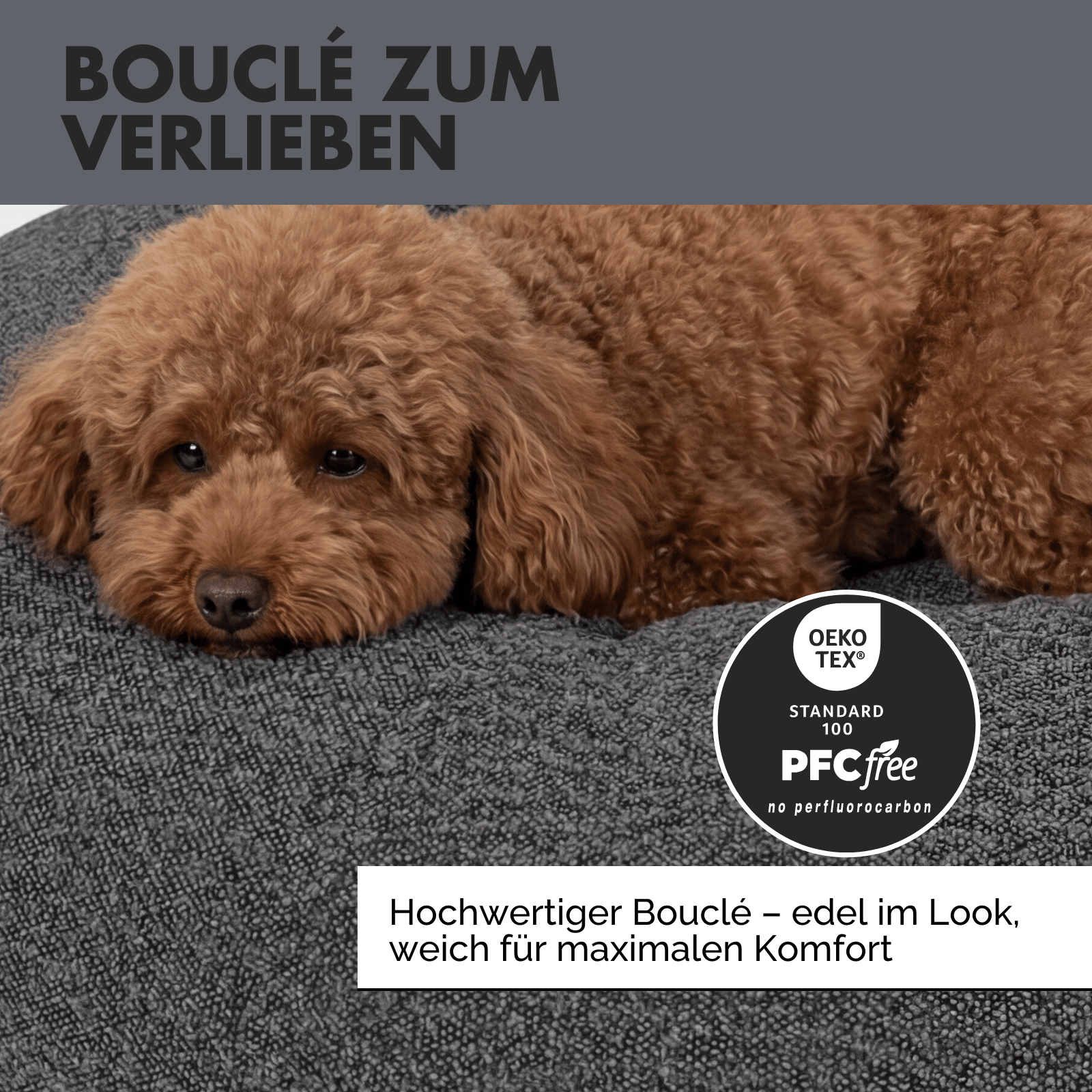 Hundebett LENI Bouclé Grau Ø 80cm