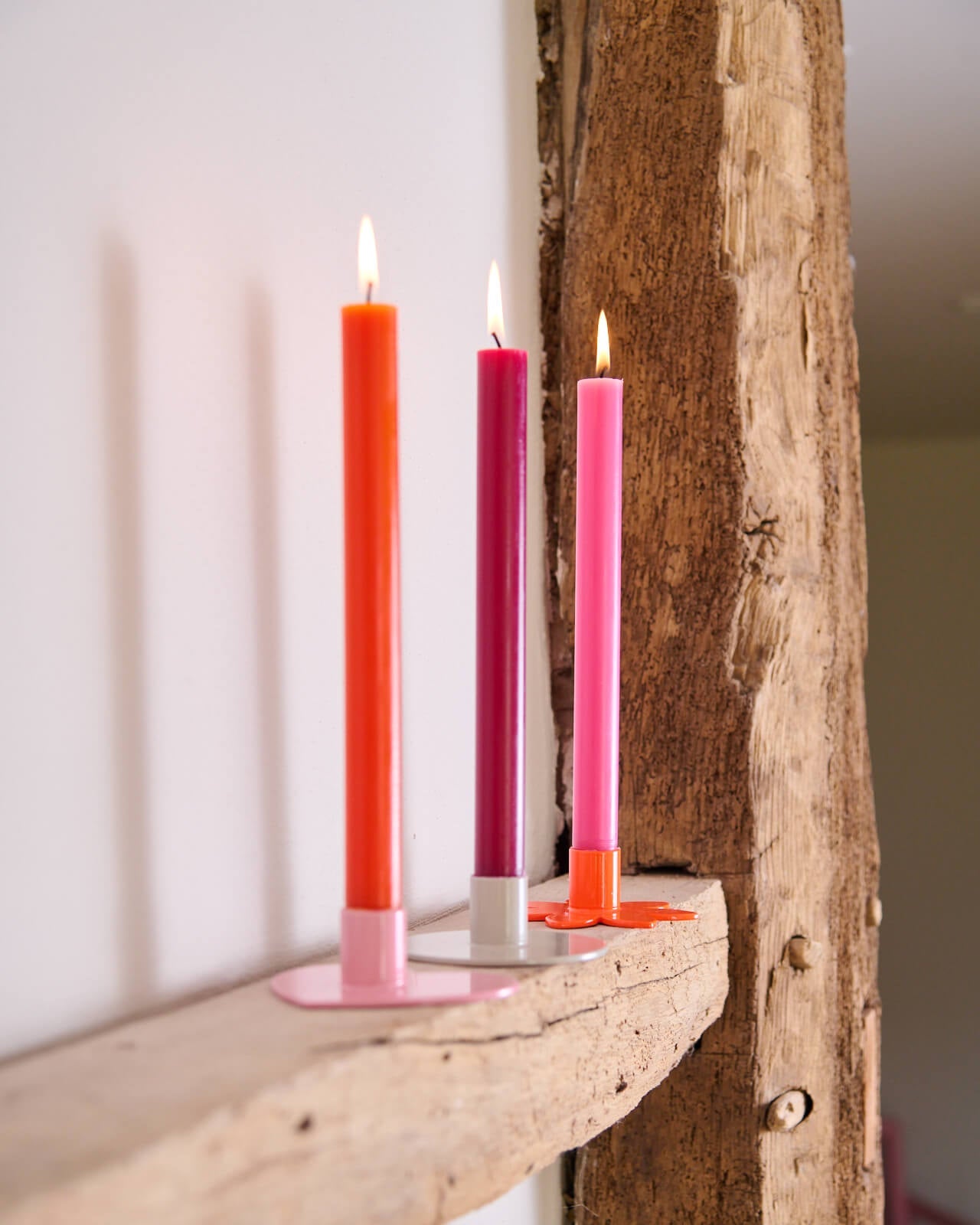 Kerzenständer | Kerzenhalter für Stabkerzen HERZ Rosa + Kerze