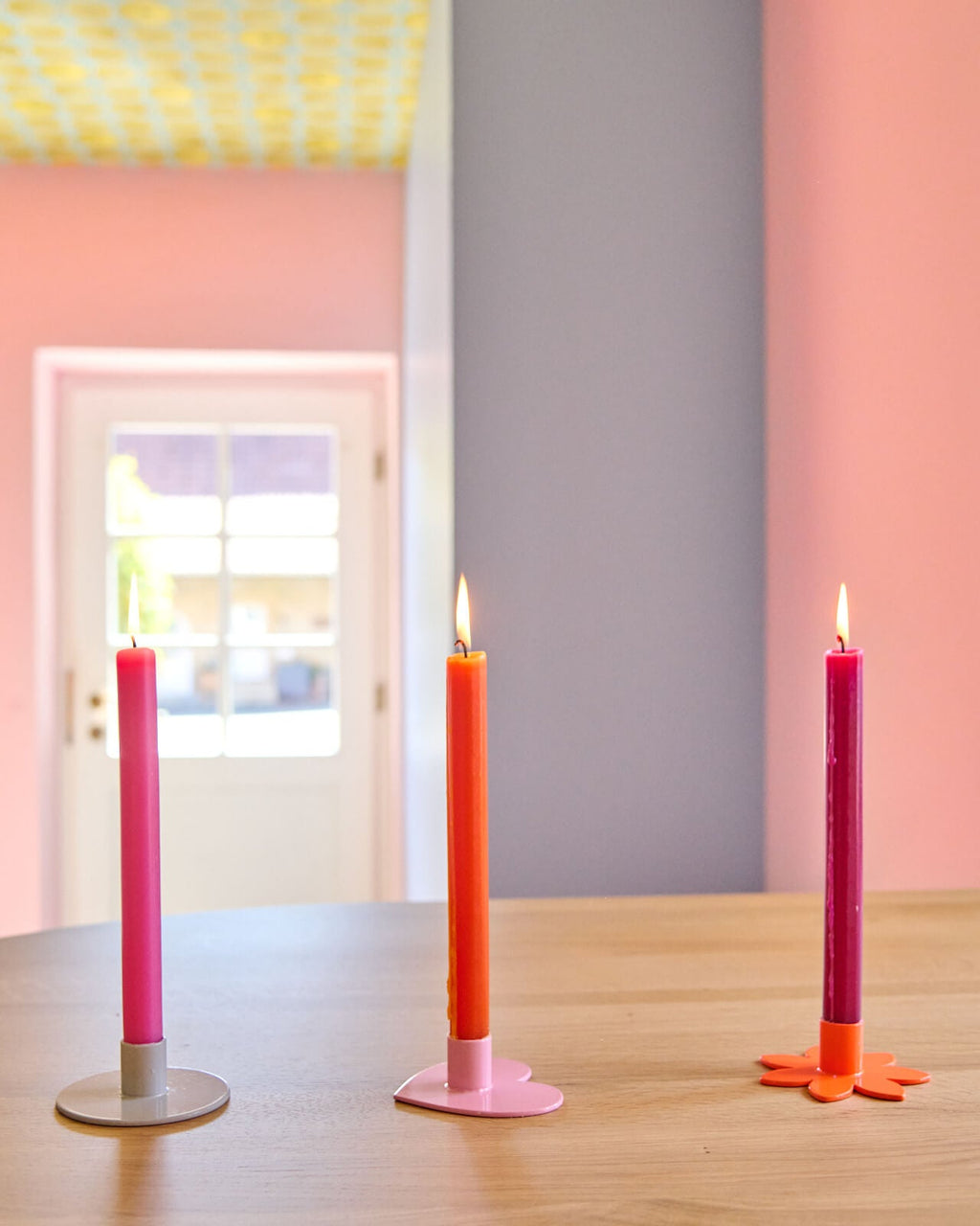 Kerzenständer | Kerzenhalter für Stabkerzen BLUME Orange + Kerze
