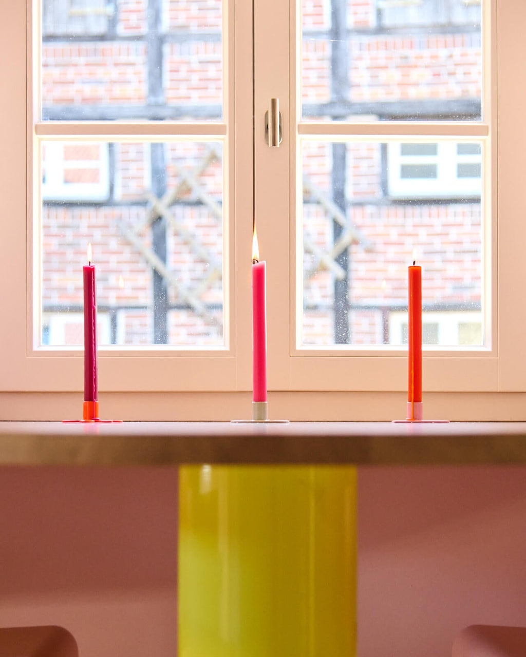 Kerzenständer | Kerzenhalter für Stabkerzen HERZ Rosa + Kerze